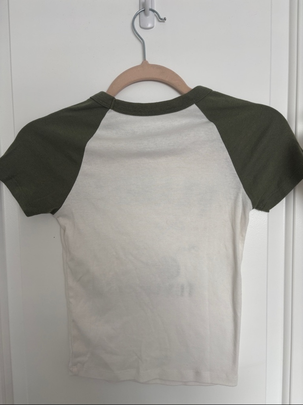 Peanuts Raglan Tennis Club Baby Tee - White & Olive Green - Picture 2 of 2